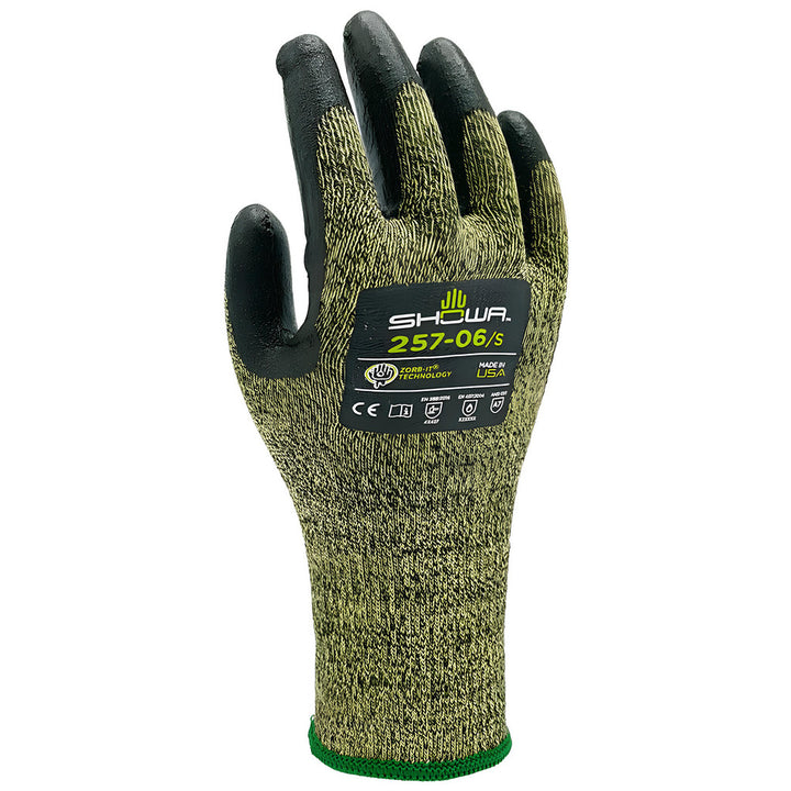 Medium Black; Yellow Aramid Knit; Spandex; Stainless Steel Cut-Resistant Gloves - SHOWA 257M-07