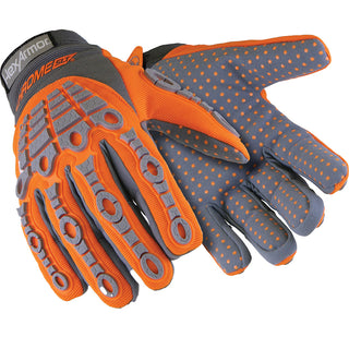 Large High-Visibility Orange; Gray Leather; HPPE Cut & Puncture-Resistant; Impact-Resistant Gloves - HexArmor. 4070-L (9)