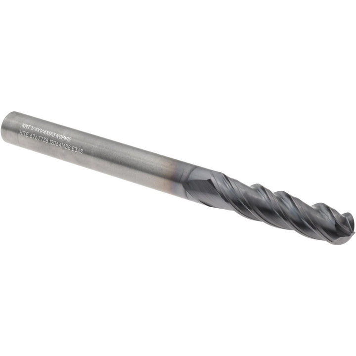 1/4" 4-Flute Solid Carbide Ball End Mill, AlTiN - Kennametal 6767738
