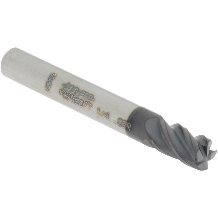 1/4in" 4-Flute Solid Carbide Corner Radius End Mill, AlTiN+ - Accupro 14556372