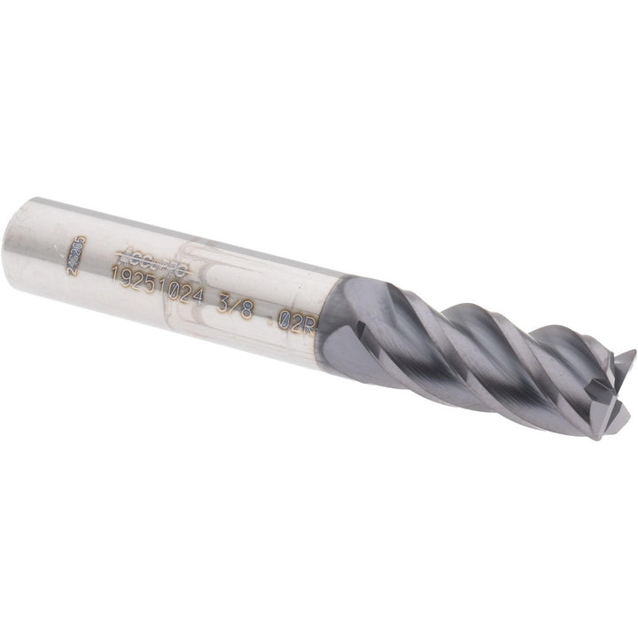 3/8in" 4-Flute Solid Carbide Corner Radius End Mill, AlTiN+ - Accupro 14556412