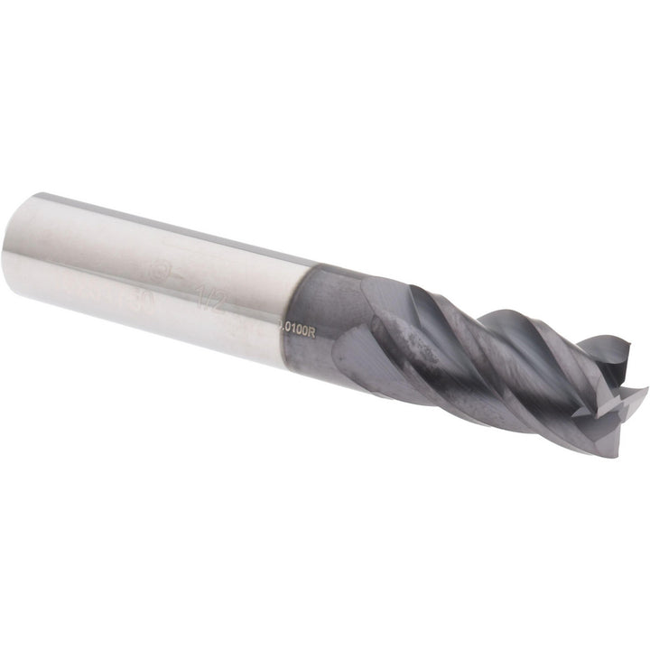1/2in" 4-Flute Solid Carbide Corner Radius End Mill, AlTiN+ - Accupro 14556428