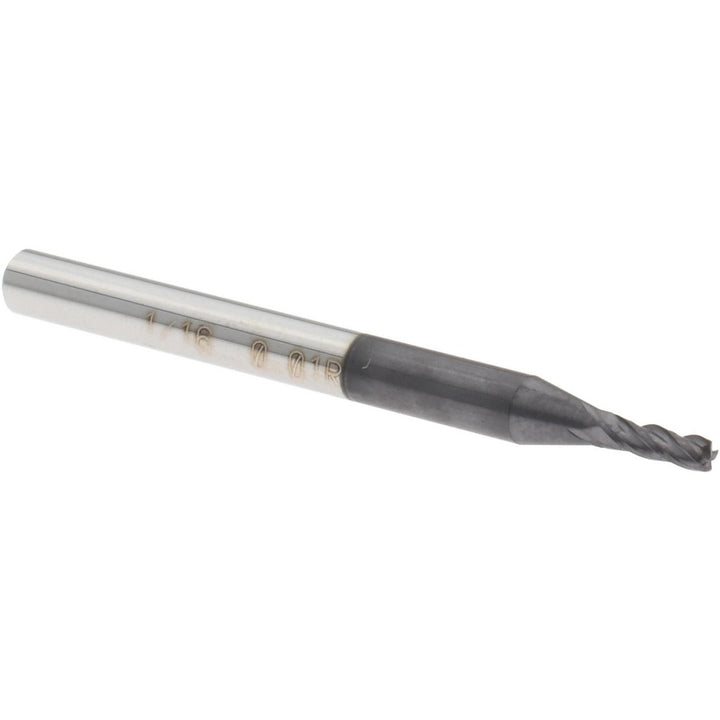 1/16" 4-Flute Solid Carbide Corner Radius End Mill, AlTiN+ - Accupro 14556005