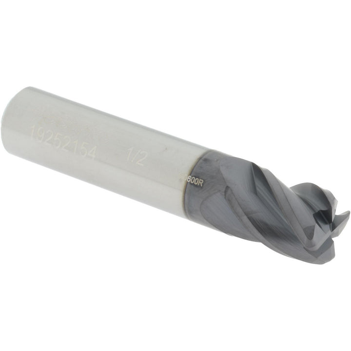 1/2in" 4-Flute Solid Carbide Corner Radius End Mill, AlTiN+ - Accupro 14556426