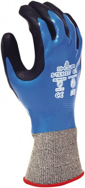 Small Gray; Blue Polyester; Stainless Steel Cut-Resistant Gloves - SHOWA S-TEX377S-06