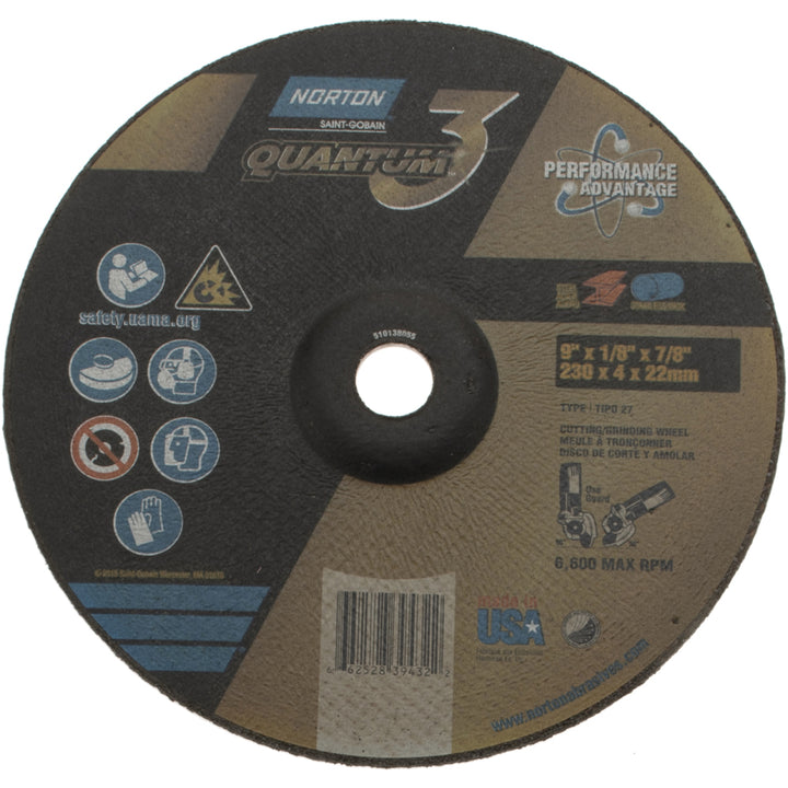 9 x 1/8" 24-Grit Ceramic Alumina Grinding & Cutoff Wheel - Norton 66252839432