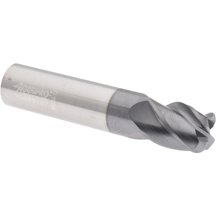 1/2" 4-Flute Solid Carbide Corner Radius End Mill, AlCrTiN - Accupro 310279
