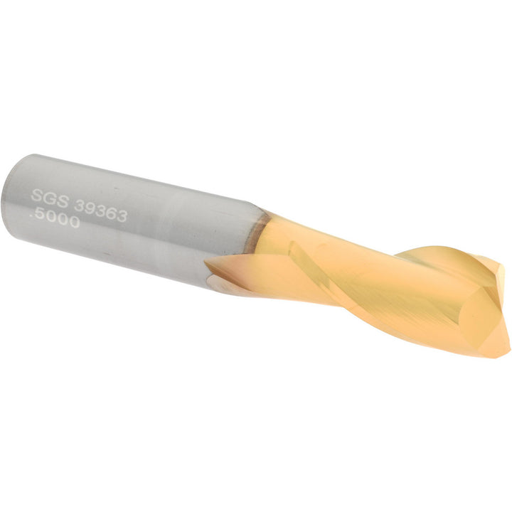 1/2" 2-Flute Solid Carbide Square End Mill, TiN - SGS 39363