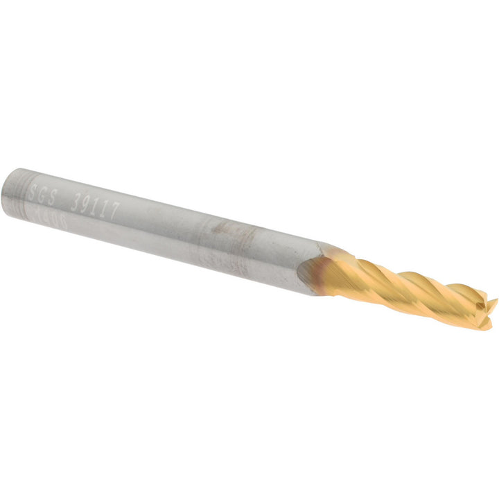 9/64" 4-Flute Solid Carbide Square End Mill, TiN - SGS 39117