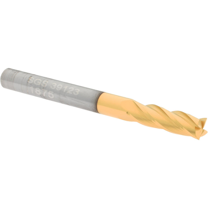 3/16" 4-Flute Solid Carbide Square End Mill, TiN - SGS 39123