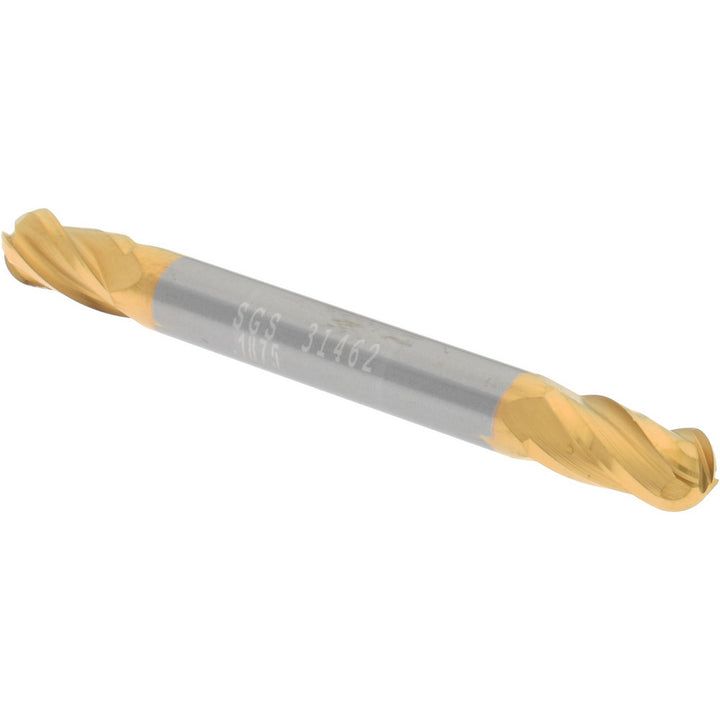 3/16" 4-Flute Solid Carbide Ball End Mill, TiN - SGS 31462