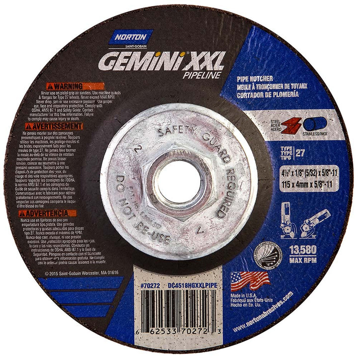 4-1/2 x 1/8" Aluminum Oxide Grinding & Cutoff Wheel - Norton 66253370272