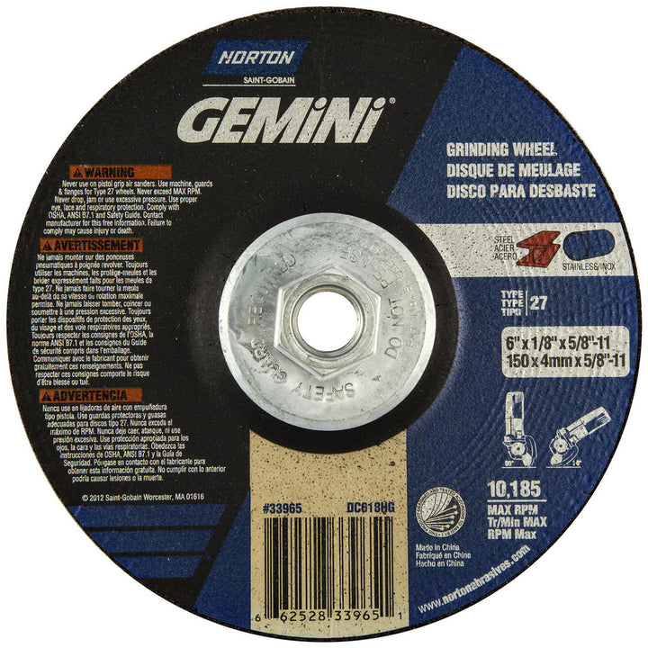 6 x 1/8" Aluminum Oxide Grinding & Cutoff Wheel - Norton 66252833965