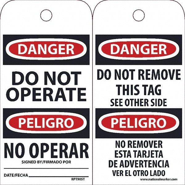 DANGER DO NOT OPERATE PELIGRO NO OPERAR SIGNED BY/FIRMADO PO Tag - AccuformNMC RPT90ST