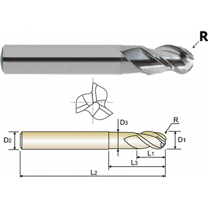 1/2" 3-Flute Solid Carbide Ball End Mill - YG-1 38593