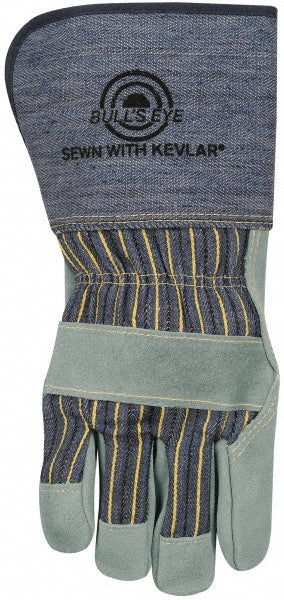 Large Green; Blue Cowhide General Purpose Gloves - MCR Safety 1910L
