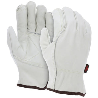Small Beige; Brown Cowhide Leather General Purpose Gloves - MCR Safety 32113DPS