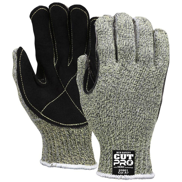 Black; Yellow Leather; Kevlar; Stainless Steel; Nylon Cut & Abrasion-Resistant Gloves - MCR Safety 93861M