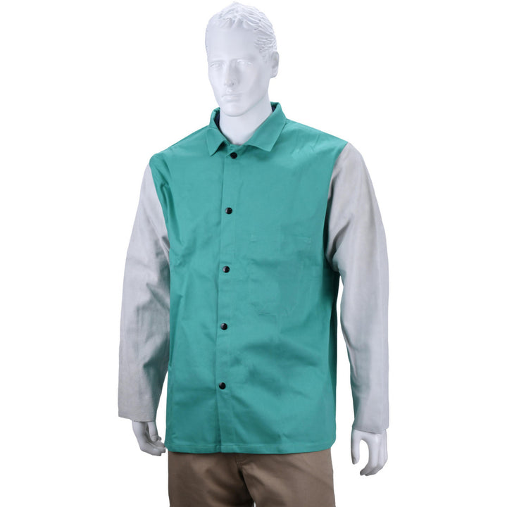 Medium Gray; Green Flame-Resistant; Flame-Retardant Protective Garment - PRO-SAFE WELD-JK-B1-M