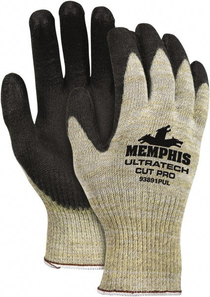 Small Green; White Kevlar; Leather Cut-Resistant Gloves - MCR Safety 93891PUS