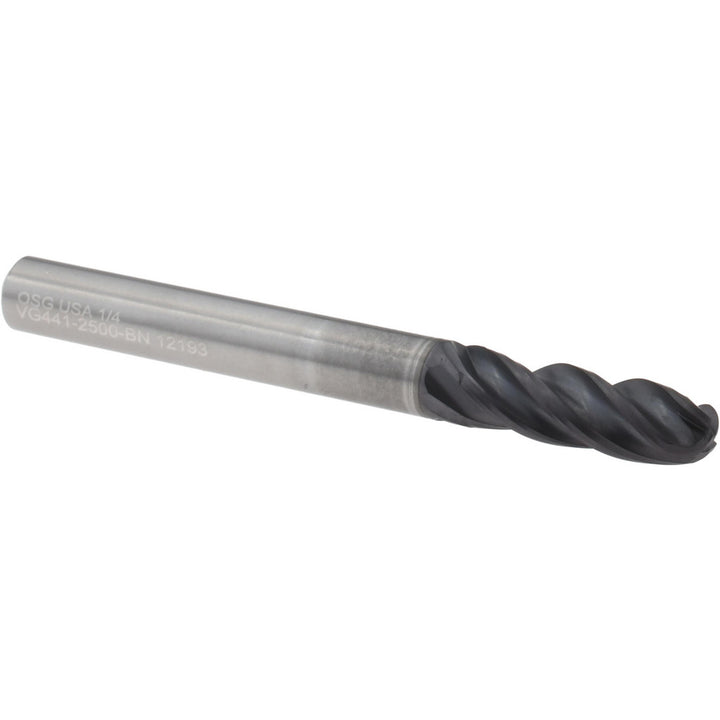 1/4" 4-Flute Solid Carbide Ball End Mill, TiAlN - OSG VG441-2500-BN