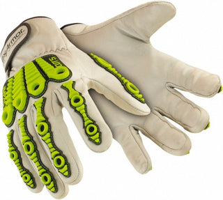 Medium Gray; Yellow Leather Cut-Resistant; Puncture-Resistant Gloves - HexArmor. 4080-M (8)