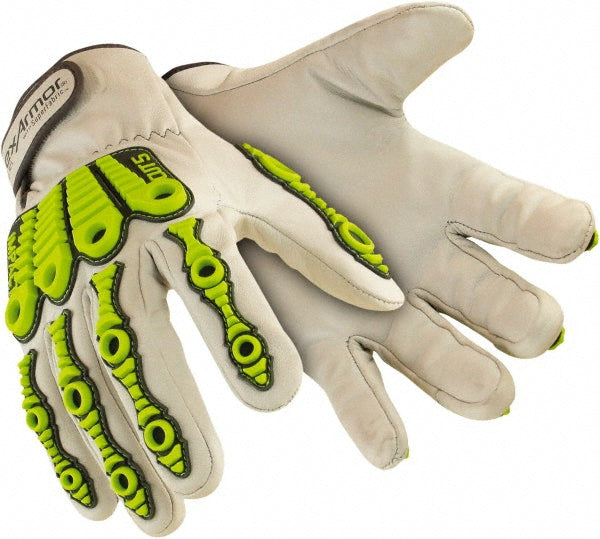 Medium Gray; Yellow Leather Cut-Resistant; Puncture-Resistant Gloves - HexArmor. 4080-M (8)