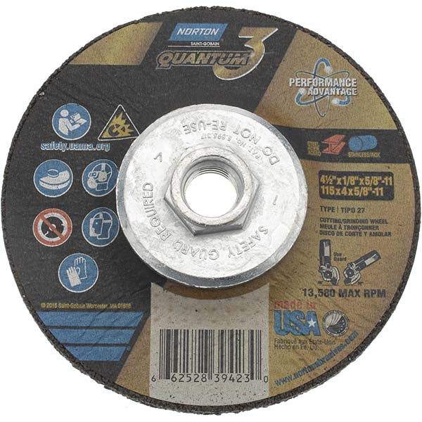 4-1/2 x 1/8" 24-Grit Ceramic Alumina Grinding & Cutoff Wheel - Norton 66252839423