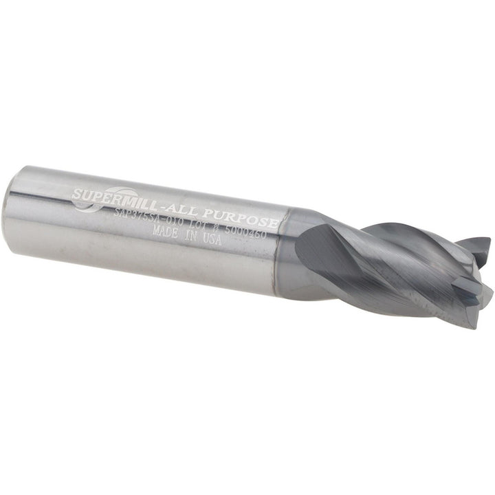 3/8" 4-Flute Solid Carbide Corner Radius End Mill, AlTiN - Supermill 5251292