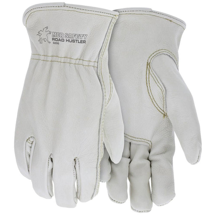 Large Beige Cowhide Leather General Purpose Gloves - MCR Safety 3200L