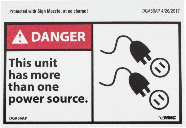 Danger - This Unit Has More Than One Power Source Label - AccuformNMC DGA56AP