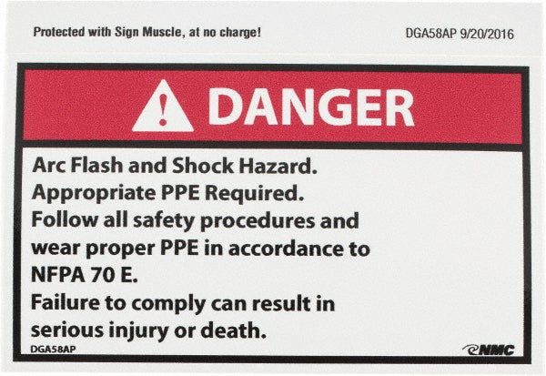 Danger - Arc Flash & Shock Hazard - Appropriate Pipe Require Label - AccuformNMC DGA58AP