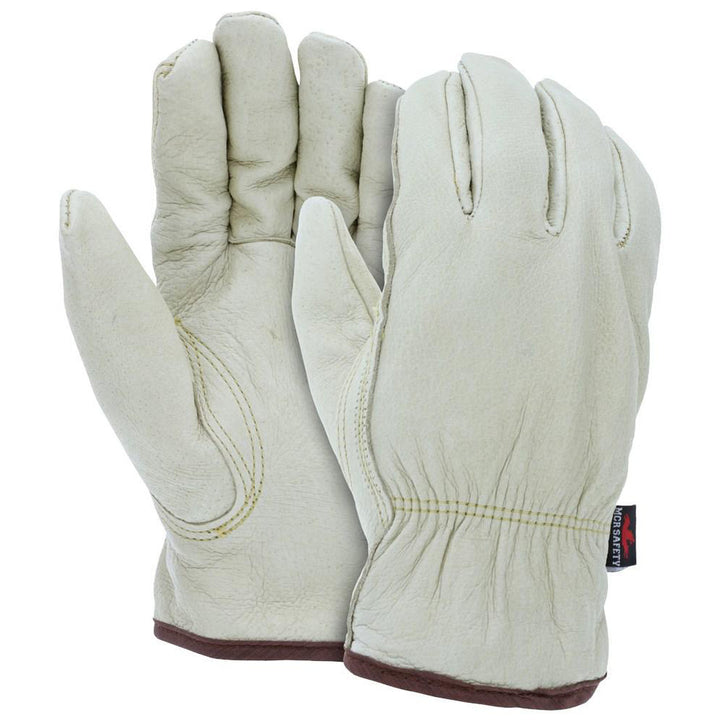 Medium Beige; Brown Pigskin Leather General Purpose Gloves - MCR Safety 3450M