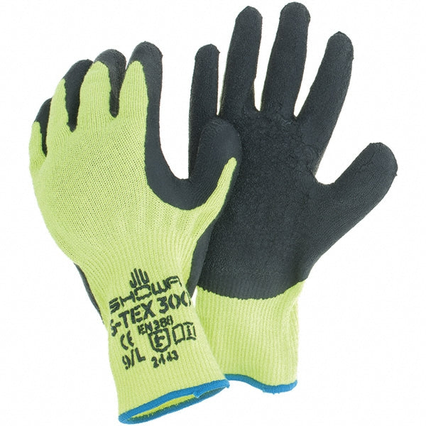 Large Yellow; Black Polyester; Stainless Steel Cut-Resistant Gloves - SHOWA S-TEX300L-09