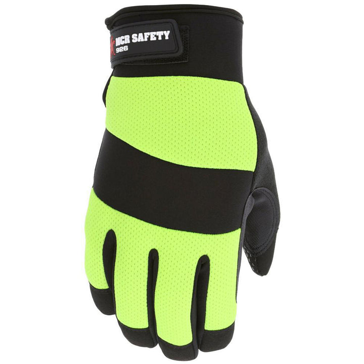 Small Black; Lime Green Synthetic Leather Mechanic's & Lifting Gloves - MCR Safety 926S
