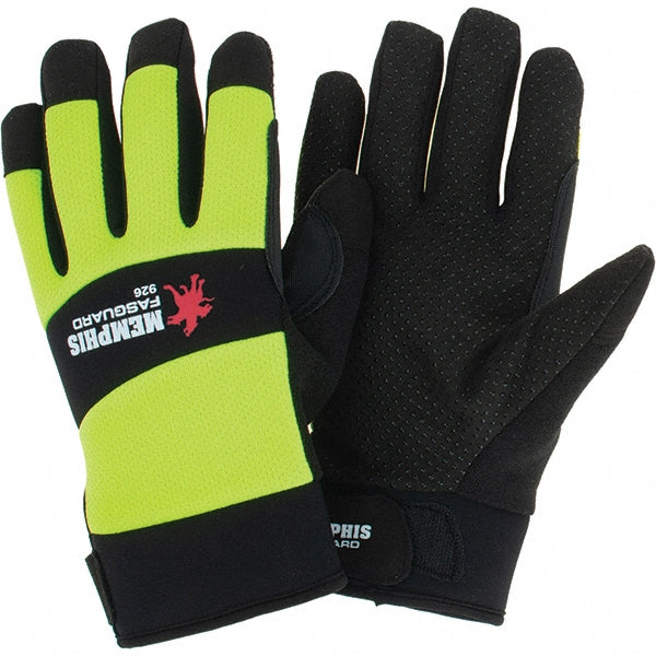 Large Black; Lime Green Synthetic Leather Mechanic's & Lifting Gloves - MCR Safety 926L