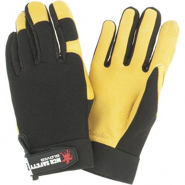 X-Large Gold; Black Spandex; Deerskin Leather Mechanic's & Lifting Gloves - MCR Safety 901XL