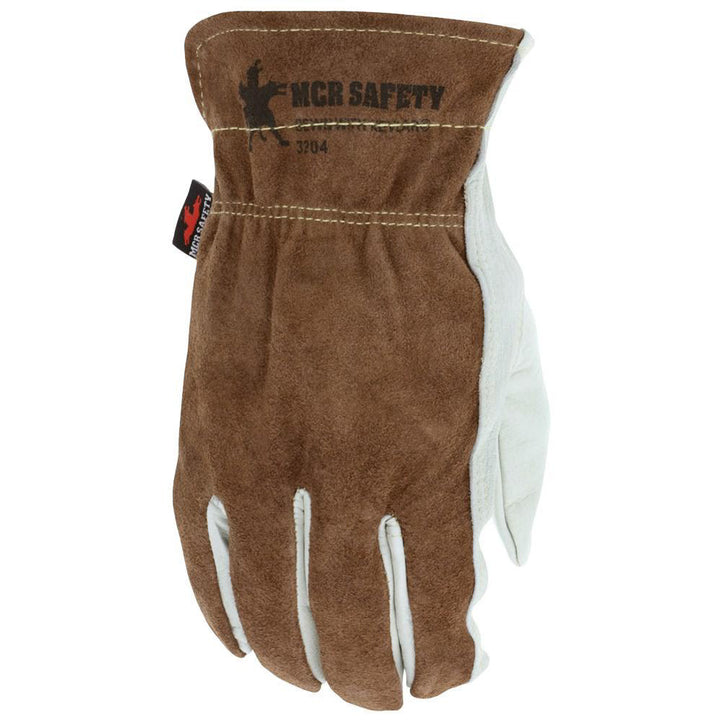 Medium Beige; Brown Cowhide Leather General Purpose Gloves - MCR Safety 3204M