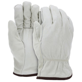 Large Beige; Brown Cowhide Leather General Purpose Gloves - MCR Safety 3255L