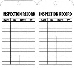 INSPECTION RECORD DATE ___ BY ___ DATE ___ BY ___ (Side 1); Tag - AccuformNMC RPT112G