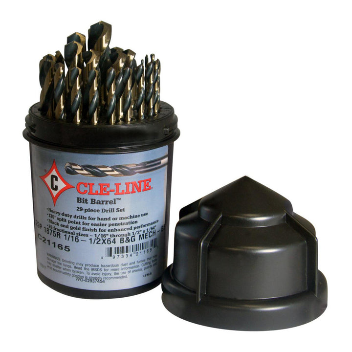 High-Speed Steel Mechanics Length Drill Bit, Gold, 135° point - Cle-Line C21165