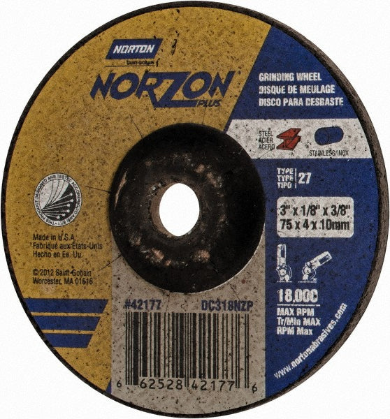3 x 1/8" 24-Grit Ceramic Alumina Grinding & Cutoff Wheel - Norton 66252842177