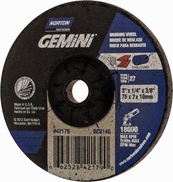 3 x 1/4" 24-Grit Aluminum Oxide Grinding & Cutoff Wheel - Norton 66252842179