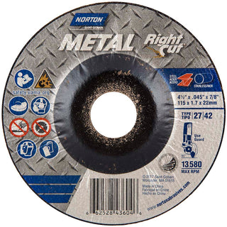 4-1/2" 46-Grit Aluminum Oxide Grinding & Cutoff Wheel - Norton 66252843604