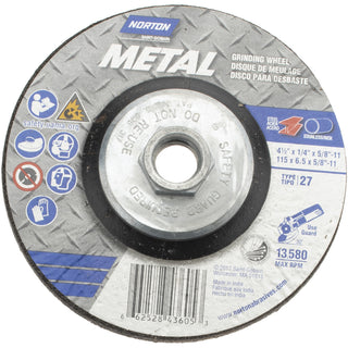 4-1/2 x 1/4" 24-Grit Aluminum Oxide Grinding & Cutoff Wheel - Norton 66252843605