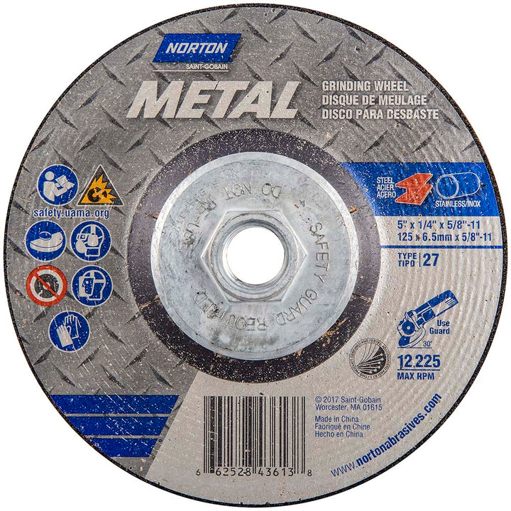 5 x 1/4" 24-Grit Aluminum Oxide Grinding & Cutoff Wheel - Norton 66252843613