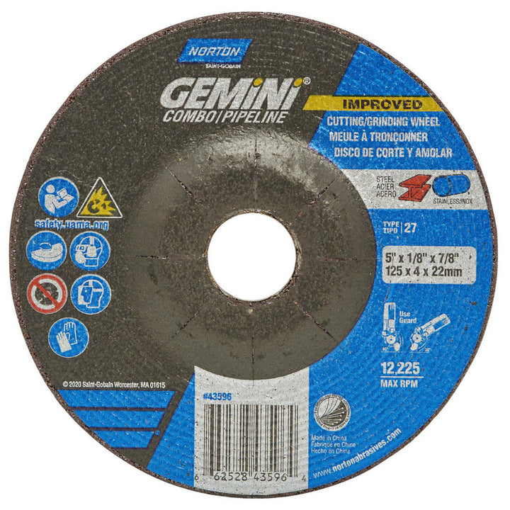 5 x 1/8" 24-Grit Aluminum Oxide Grinding & Cutoff Wheel - Norton 66252843596
