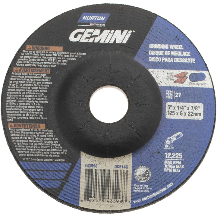 5 x 1/4" 24-Grit Aluminum Oxide Grinding & Cutoff Wheel - Norton 66252843598