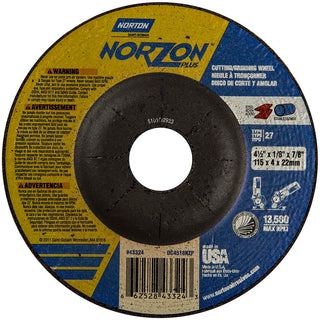 4-1/2 x 1/8" 24-Grit Ceramic Alumina Grinding & Cutoff Wheel - Norton 66252843324