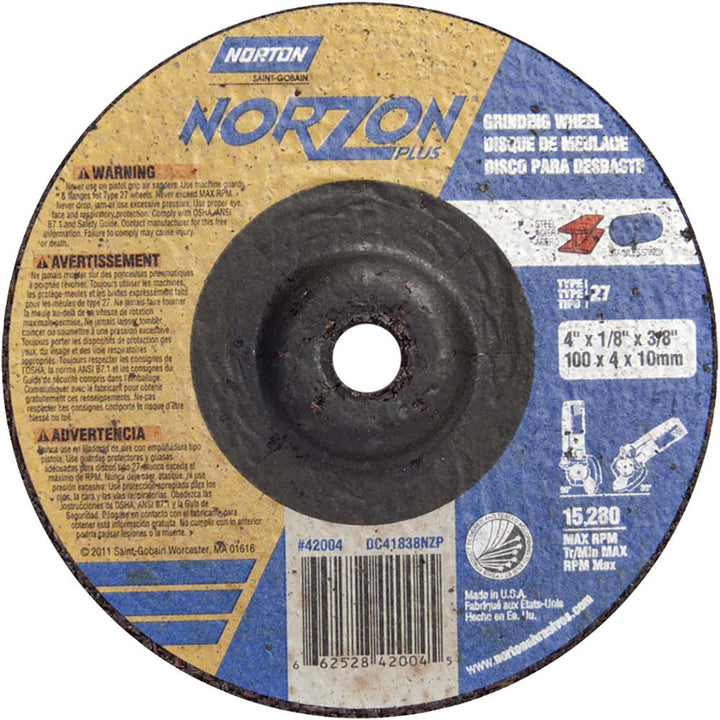 4 x 1/8" 24-Grit Ceramic Alumina Grinding & Cutoff Wheel - Norton 66252842004
